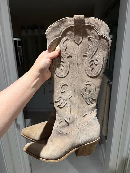 Dolce Vita Taupe Suede Western Knee-High Boots - Picture 4 of 4